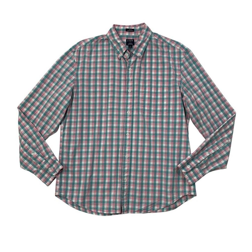 J Crew Shirt Men L Large Slim Untucked Flex Washed Check Button Down Long Sleeve